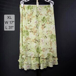 Notations Skirt Womens XL Green Floral Ruffle Tiered Midi Y2K Fairy Boho Cottage